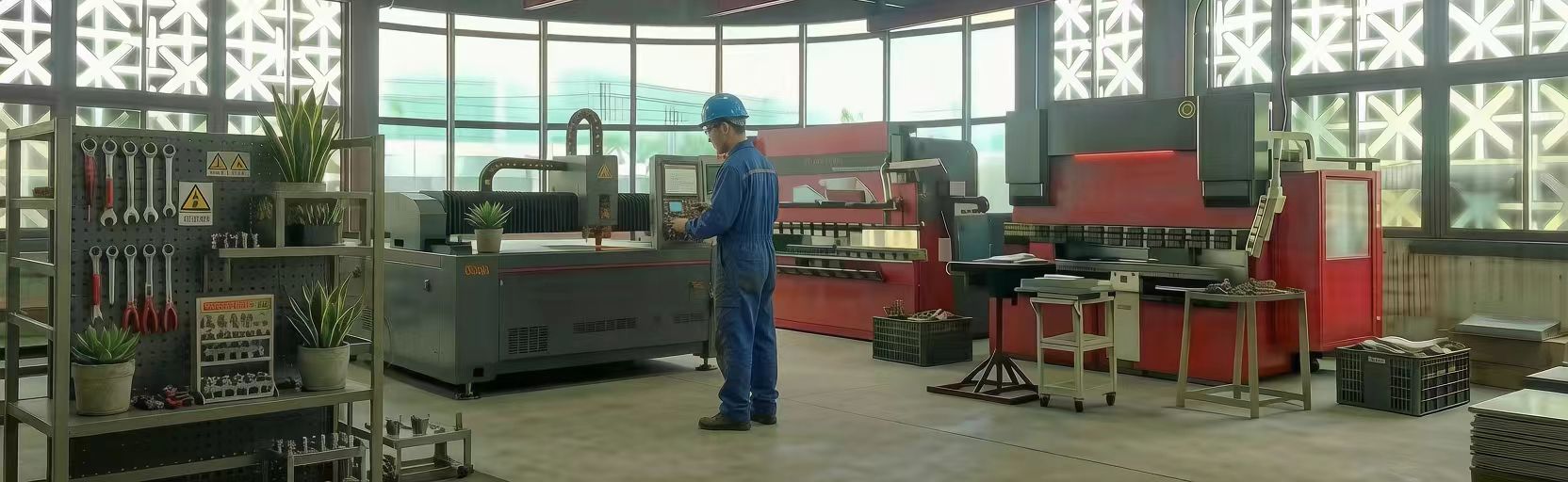 Laser cutting and CNC bending machine cutting sheet metal at Balford