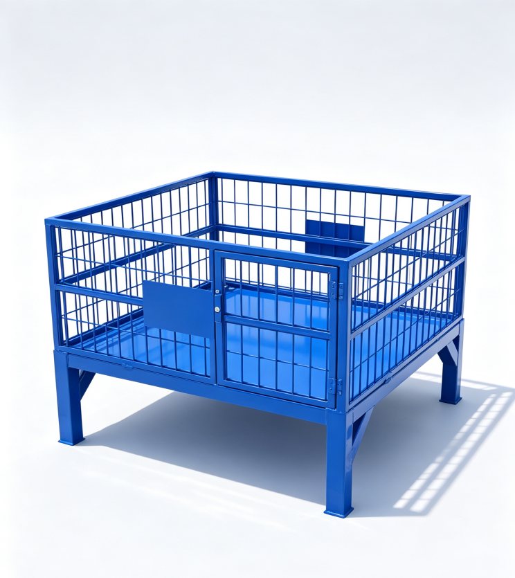 Foldable wire mesh container with a half-drop side gate